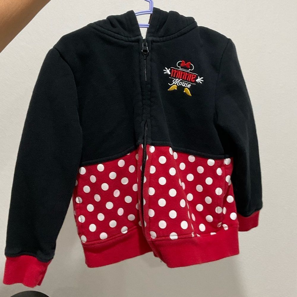 Disney Parks Minnie Mouse Zip Hoodie Ears Sweatshirt Jacket youth Kids
